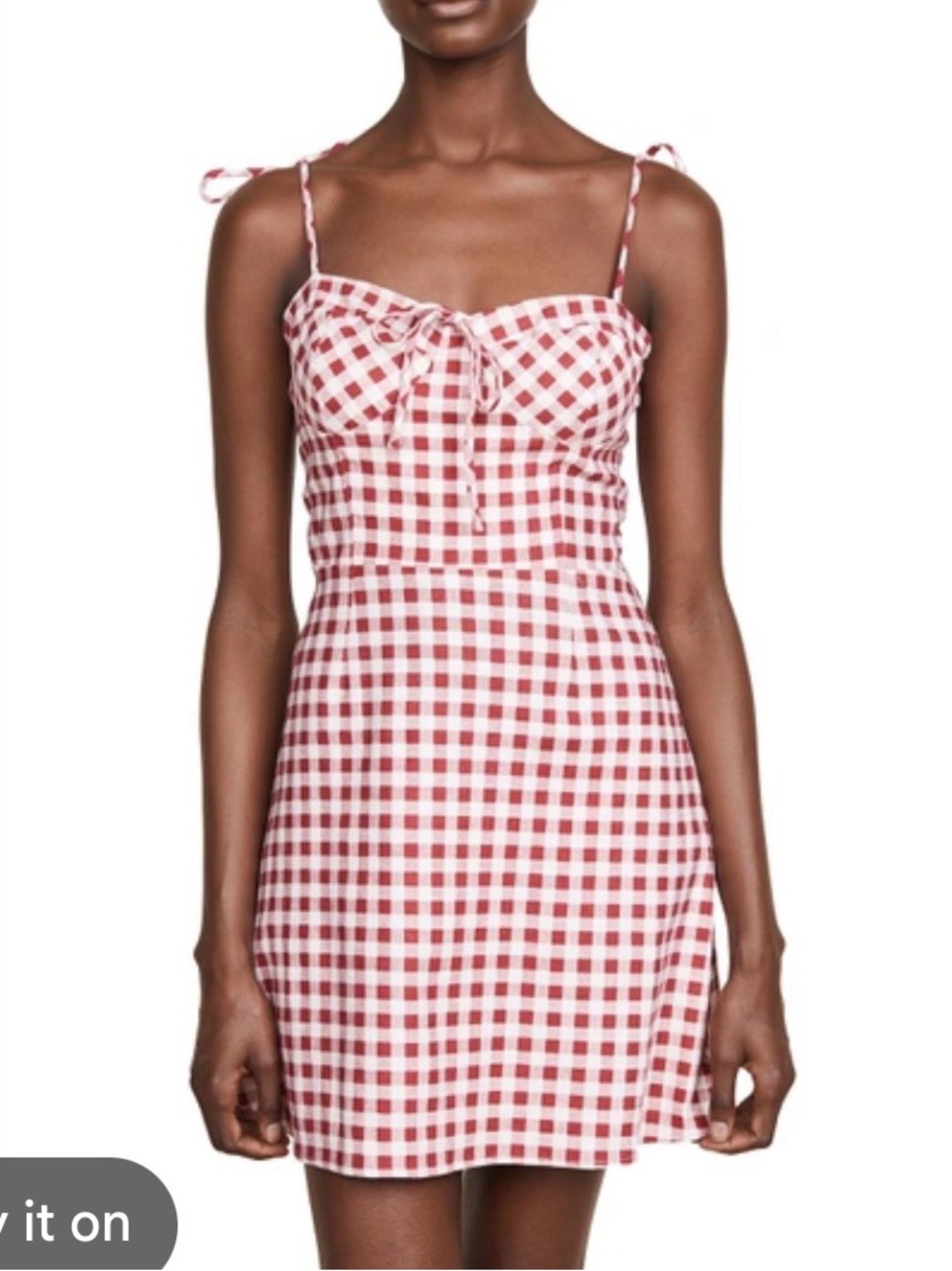 Wayf Red and White Gingham Tie-Front Sundress